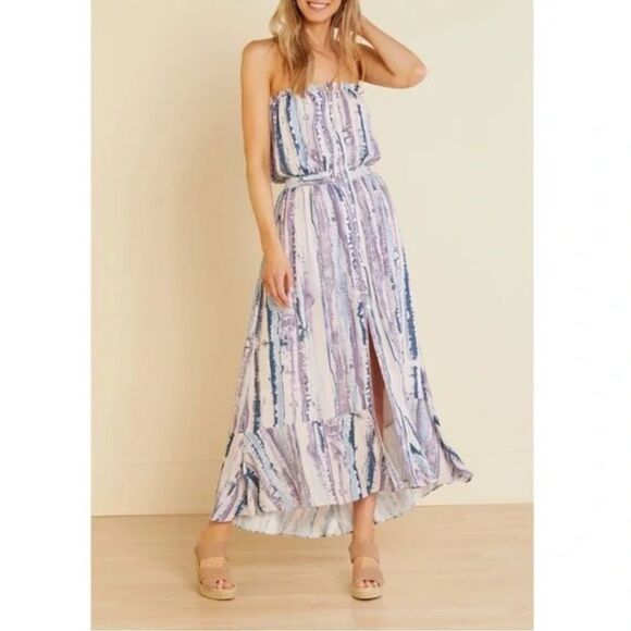 Allison Joy Andy Tie Dye Strapless Button Front Maxi Dress Size Medium - Picture 2 of 9
